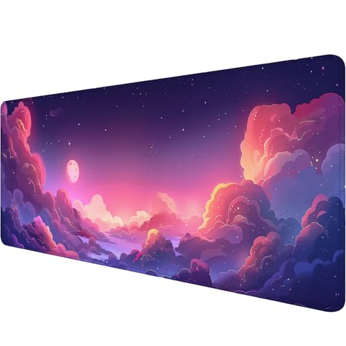 Kawaii Clouds Desk Pad Mouse Pad Anime Cute Pink Purple Large Gaming Mouse Mat with Stitched Edges,Non-Slip Waterproof Rubber Base Mous Mat 31.5"x11.8" Office Computer Keyboard Laptop Home - color: Kawaii Clouds_015, size: 11.8" x 31.5"