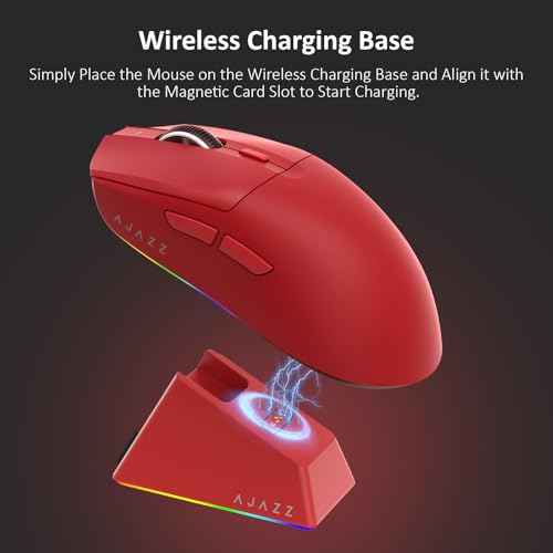 AJ139 V2 MC Wireless Gaming Mouse 2.4G Wired/Bluetooth | RGB Magnetic Charging Dock | Lightweight Design | 12K DPI | 500mAh Battery | PAW3311 Sensor | 5 Programmable Buttons, Compatible with PC/Mac - color: Red