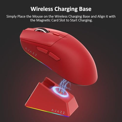 AJ139 V2 MC Wireless Gaming Mouse 2.4G Wired/Bluetooth | RGB Magnetic Charging Dock | Lightweight Design | 12K DPI | 500mAh Battery | PAW3311 Sensor | 5 Programmable Buttons, Compatible with PC/Mac - color: Red
