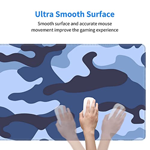 Navy Blue Military Camouflage Gaming Mouse Pad XL, Non Slip Rubber Base Mousepad, Stitched Edges Desk Pad, Extended Large Mice Pad,31.5 X 11.8 Inch - color: Military Camouflage Pattern