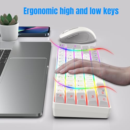 Snpurdiri 2.4G Wireless Gaming Keyboard and Mouse Combo, Include Mini 60% Mechanical Feel RGB Backlit Keyboard, Ergonomic Vertical Feel Small Wireless Mouse(Grey and White) - color: Grey White Combo