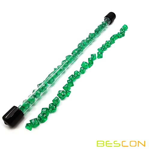 Bescon 28pcs Translucent Green Mini Polyhedral Dice Set in Tube, for Dungeons and Dragons RPG Dice 4X7pcs,Mini Gem Green Dice Set - color: 4x7pcs Mini Gem Green