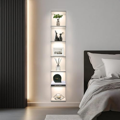 7 Tier LED Light Wall Shelves, White | Lack Wall Shelf Unit, Vertical Shelf, Remote Control - color: 7 Tier White