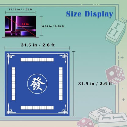 Mahjong Mat, 31.5 in x 31.5 in Mahjong Table Mat for Tile Game, Anti Slip and Noise Reduction Table Cover for Poker Card Board and Dominoes(Blue) - color: B-blue