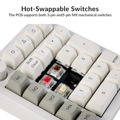 Keychron Q0 Max Wireless Custom Mechanical Numpad, 2.4 GHz/Bluetooth 5.1/Wired QMK Number Pad, RGB Hot-Swappable with Gateron Banana Switch for Laptop Mac Windows Linux - White - color: Gateron Jupiter Banana Switch-White