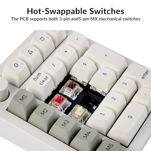 Keychron Q0 Max Wireless Custom Mechanical Numpad, 2.4 GHz/Bluetooth 5.1/Wired QMK Number Pad, RGB Hot-Swappable with Gateron Brown Switch for Laptop Mac Windows Linux - White - color: Gateron Jupiter Brown Switch-White