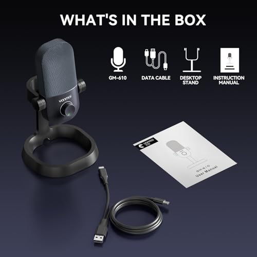 USB Microphone for PC, Plug & Play Cardioid Condenser Mic - color: Black