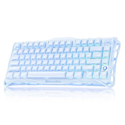 GravaStar Mercury K1 75% Blue Gaming Keyboard, Aluminum Alloy Mechanical Keyboard, Gasket Hot-Swap Socket, Linear Switches, RGB Backlit, Wireless Keyboard for Gaming, Office, and Gifts【Ice Blue】 - color: Ice Blue