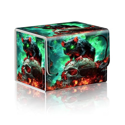 Trading Card Storage Box, Holds 100+ for MTG Cards, Premium PU Leather with Magnetic Closure, Black Rat On A Skull Durable Deck Box for Magic the Gathering, Trading Card Games - color: Black Rat On A Skull