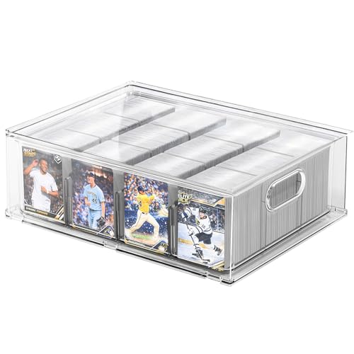 Trading Card Storage Box, Clear Large Storage Organizer Holds 3200 Cards | Pull-Out Drawer with Foam Inserts, 4-Row or 12-Grid Layout and Front Display Case for TCG, MTG and Sports Cards (1-Pack)