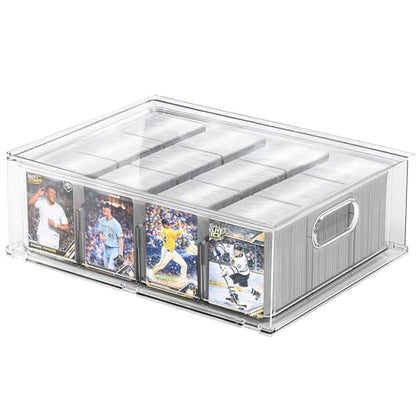 Trading Card Storage Box, Clear Large Storage Organizer Holds 3200 Cards | Pull-Out Drawer with Foam Inserts, 4-Row or 12-Grid Layout and Front Display Case for TCG, MTG and Sports Cards (1-Pack)