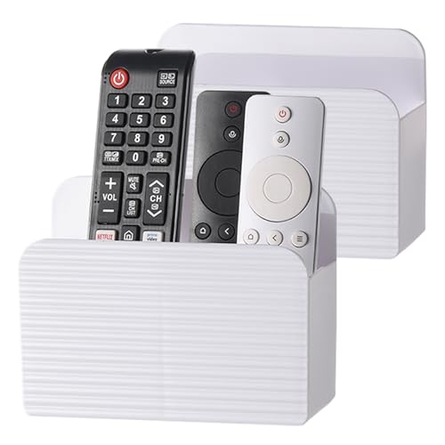 LINFIDITE 2 Pack Adhesive TV Remote Control Holder Wall Mount TV Remote Holder For Bedside Wall Remote Control Caddy Storage Organizer Stand Box （For 2 Or 4 Remote Controls – White ） - color: White, size: 2 Pcs Fxed Dividers