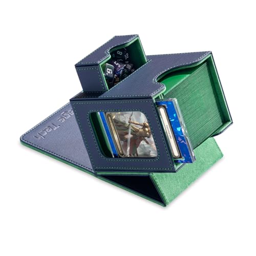 Mage Tech Card Deck Box for MTG Commander - Patented Design, Commander Display, Fits 100 Double-Sleeved Cards, 35pt Card Brick & Dice Tray - Blue/Green - color: 8. Crystal (Blue/Green)