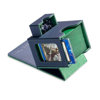 Mage Tech Card Deck Box for MTG Commander - Patented Design, Commander Display, Fits 100 Double-Sleeved Cards, 35pt Card Brick & Dice Tray - Blue/Green - color: 8. Crystal (Blue/Green)