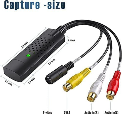 Video Capture Card, USB Video Capture Device,RCA to USB Audio Video Converter,VHS Mini DV VCR Hi8 DVD to Digital Converter for PC TV Tape Player Camcorder,Support PAL/NTSC,MAC Windows Vista Compatible