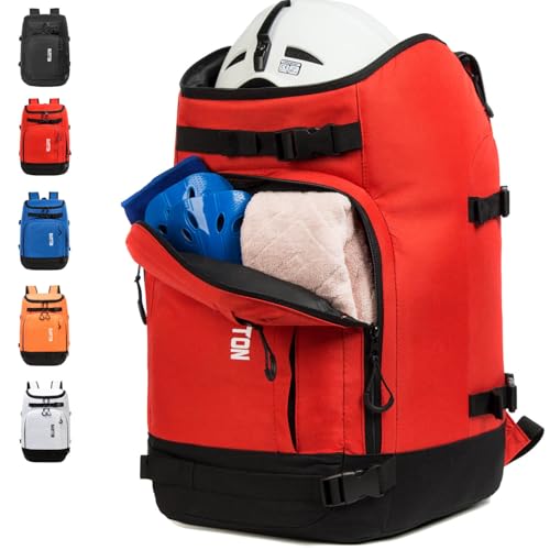 Ski Boot Bag - Boot Travel Backpack for Snowboard & Ski Boots, Helmet, Goggles, Gloves, Accessories - color: red