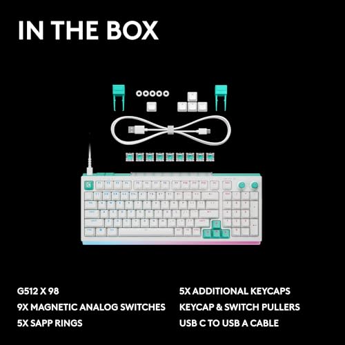 Logitech G512 X 98 TMR + Tactile Switch Mechanical Gaming Keyboard - White | Hot-Swappable 9x TMR Rapid Trigger + Tactile Mechanical Switches, Gasket, PBT Keycaps, <8K, LIGHTSYNC RGB, for PC & Mac - color: White, size: 98 percent, style: Tactile Switches