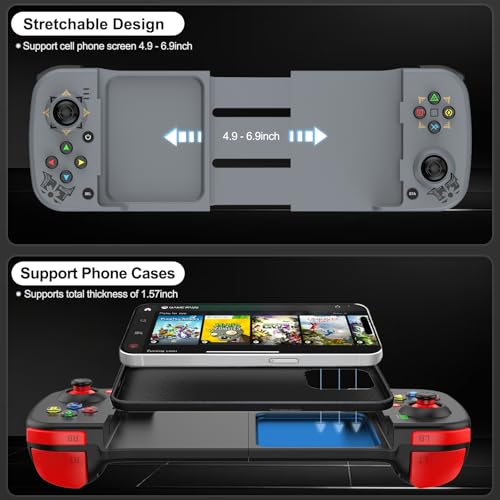 arVin Bluetooth 5.0 Wireless Gaming Controller for iPhone/iPad/iOS/Android/Samsung/PC Gamepad Joystick with Back Button, Analog Triggers, Stretchable, 18 Hours Playtime - color: Grey