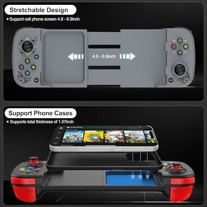 arVin Bluetooth 5.0 Wireless Gaming Controller for iPhone/iPad/iOS/Android/Samsung/PC Gamepad Joystick with Back Button, Analog Triggers, Stretchable, 18 Hours Playtime - color: Grey