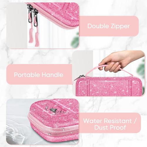 FINTIE Carrying Case for Nintendo Switch OLED Model 2021/Switch 2017, [Shockproof] Hard Shell Protective Cover Travel Bag with 10 Game Card Slots & Inner Pocket - color: glittering pink
