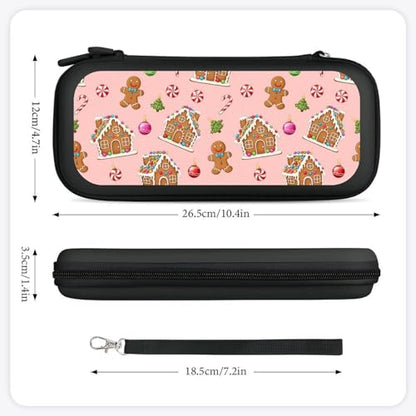PPIKTC Carrying Case for Switch, Pink Christmas Gingerbread Protective Travel Storage Bag, Hard Shell Game Holder Organizer with 15 Game Cartridges - color: Design (212)