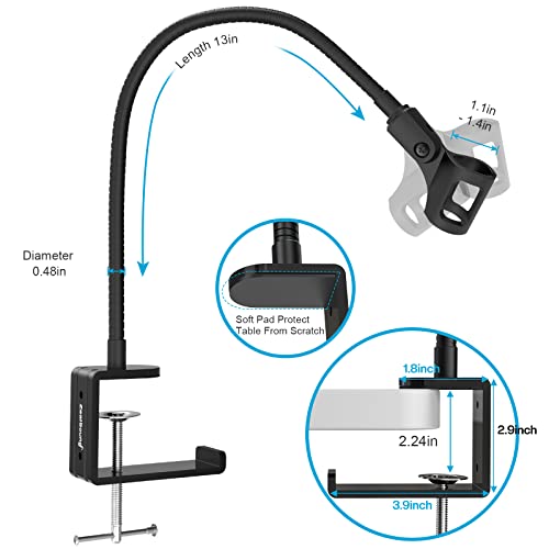 ZealSound Microphone Stand Gooseneck 13”, Flexible Clamp-On Desktop Mic Stand with 360° Adjustable Arm, 3/8" to 5/8" Adapter, Heavy-Duty Desk Mount, for Podcasting, Streaming, Podium & Public Speaking