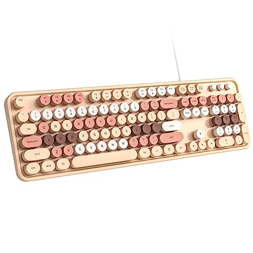 Dilter Wired Keyboard, 104 Keys Full-Sized Typewriter Keyboards, USB Plug and Play Office Keyboard with Number Pad, Caps Indicators, Foldable Stands for Windows, PC, Laptop, Desktop (Milk-Tea) - color: Milk Tea