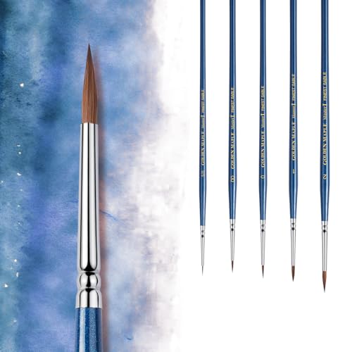Kolinsky Sable Brushes, Golden Maple Miniature Paint Brushes Natural Hair Professional Pointed Round Brush for Model Painting, Watercolor Details, Acrylic Gouache Inks Painting, Size 2 1 0 00 5/0 - size: 5/0 2/0 0 1 2