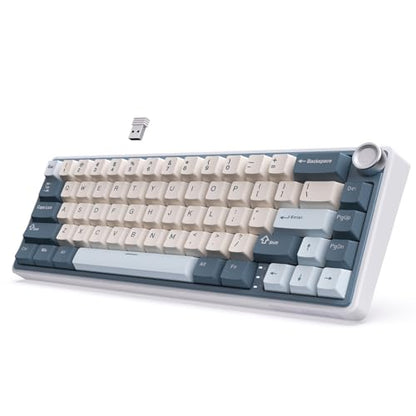 RK ROYAL KLUDGE R65 Wireless Mechanical Keyboard with Volume Knob, Tri-Mode 2.4G/USB-C/BT Gasket Mounted 60% Gaming Keyboard with 66Keys, PBT Keycaps, QMK/VIA, Hot Swappable Cream Switch, Blue - color: Blue