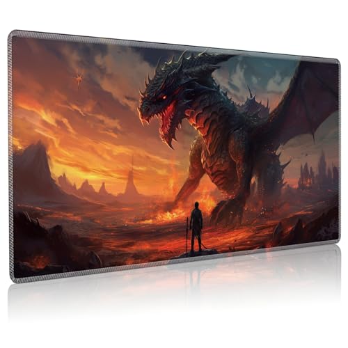 Playmat for MTG, 24 x 14 inches Game Play Mat for MTG TCG and Other Card Games, Trading Card Game Play Mat Desk Mats with Stitched Edges Non-Slip Base, Dragon B - color: Dragon B, size: Regular