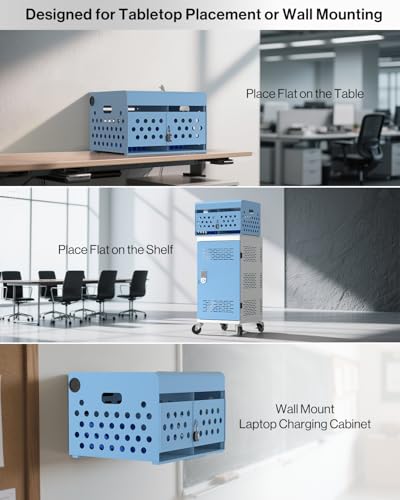 POCHAR 16-Unit Charging Cabinet for Laptops & Tablets with Cable Management | Wall-Mount Metal Charging Station for Chromebooks, iPads – Lockable Storage Box for Schools & Offices, Grounding Protection - size: 16-Device