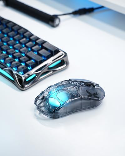 GravaStar X AIR Wireless Gaming Mouse, Futuristic Skeleton Design, True 8K Performance, PAW3950 Sensor, RGB Lighting, 56g Lightweight, Tri-Mode Connectivity - color: Transparent black, style: 8K Polling Rate