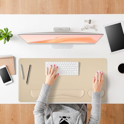 Beige Leather Desk Pad and Keyboard Wrist Rest, 31.5"x15.7" | 3in1 Mouse pad + Keyboard Wrist Rest + Mouse Wrist Rest, Non-Slip Waterproof Desk Writing Pad for Office and Home - color: Beige-wrist Rest, size: 31.5" x 15.7"