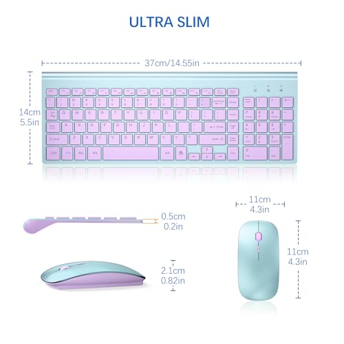 Wireless Keyboard and Mouse Ultra Slim Combo, TopMate 2.4G Silent Compact USB 2400DPI Mouse and Scissor Switch Keyboard Set with Cover, Batteries Included, for PC/Laptop/Windows/Mac - Blue Purple - color: Blue Purple