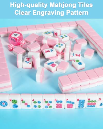 TBMAXS American Mahjong Tile Set with Mat for Beginners, Travel Sized 1.2" 166 Pink Mahjong Tiles with Dices Wind Indicator Bag for Easy to Store Mini Mah Jongg Game Sets for Adults