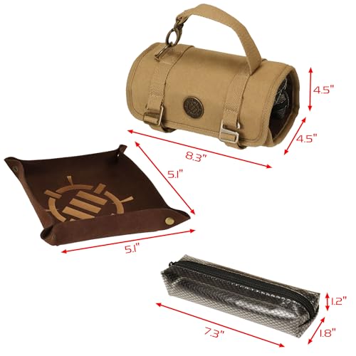 ENHANCE Venture Canvas Dice Carrying Case - Dice Roll Case with Removable Dice Tray, 3 Removable Zipper Pouches - Rolling Tray and Dice Case Perfect for DND, MTG, and Other Board Games