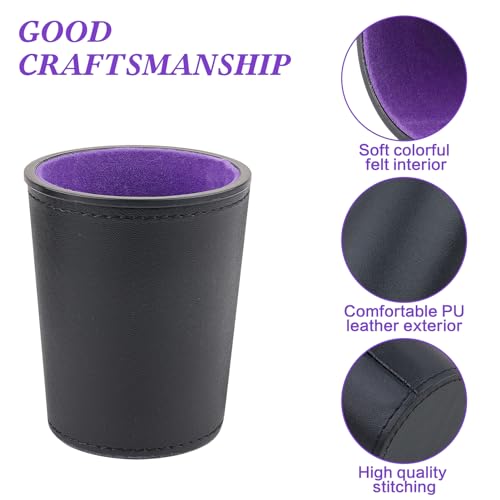 Felt-Lined PU Leather Dice Cup Set, 6 Quiet Dice Shaker Cups with 36 Dices for Bar Party Yahtzee Farkle Dice Games, Purple - color: Purple