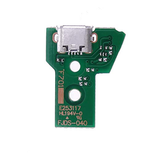 2PCs JDS-040 Replacement Micro USB Charging Port Adaptor Repair Part Charger Socket Board Module for PS4 Wireless Controller with 12 Pin Flex Cable, Tool Screw