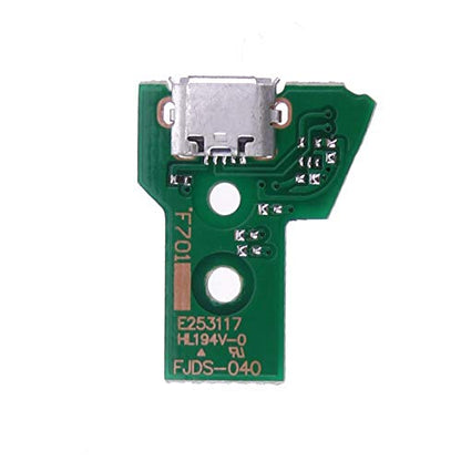 2PCs JDS-040 Replacement Micro USB Charging Port Adaptor Repair Part Charger Socket Board Module for PS4 Wireless Controller with 12 Pin Flex Cable, Tool Screw