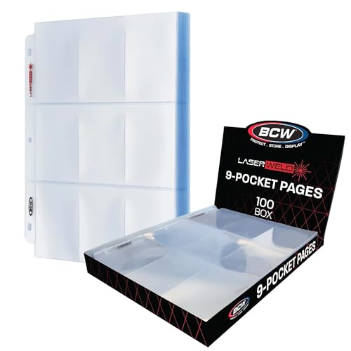 BCW LaserWeld 9 Pocket Pages - 100 Page Pack | Glass-Like Clear Flat Lay | Premium Ultra Flat and Clear Pocket Pages for Cards | Trading Card Binder Sleeves for Pokemon, MTG, Baseball, Basketball - style: 100 Pack