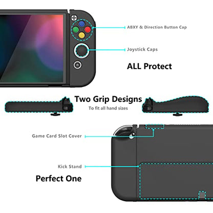 PlayVital AlterGrips Protective Slim Case for Nintendo Switch OLED, Ergonomic Grip Cover for Joycon, Dockable Hard Shell for Switch OLED w/Thumb Grip Caps & Button Caps - color: Black
