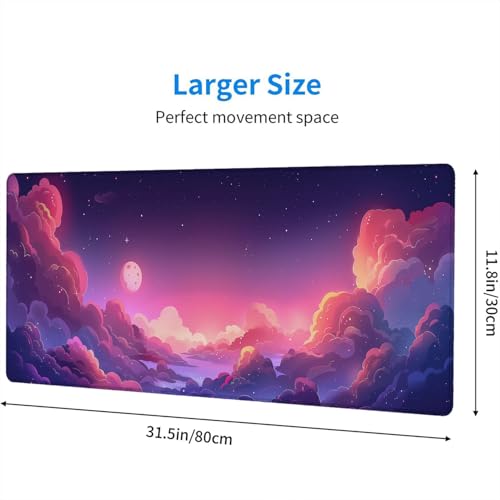 Kawaii Clouds Desk Pad Mouse Pad Anime Cute Pink Purple Large Gaming Mouse Mat with Stitched Edges,Non-Slip Waterproof Rubber Base Mous Mat 31.5"x11.8" Office Computer Keyboard Laptop Home - color: Kawaii Clouds_015, size: 11.8" x 31.5"
