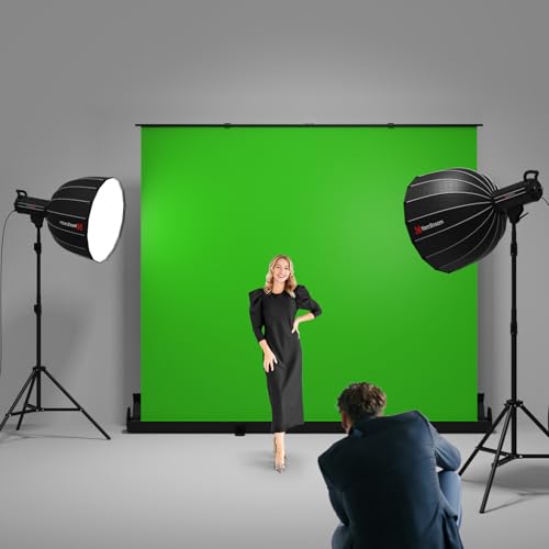 VK50 Green Screen & 2 SL40 Softbox Light Kit, 78.7" x 89.3" Pull-Up Chroma Key Backdrop with Two 100W Dimmable Studio Lights, 2700K–6500K, Adjustable Stands for Streaming, Content Creation