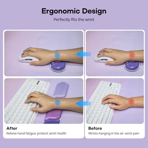 EPOMAKER CloudGel Wrist Rest for Keyboard and Mouse, 2 Pieces | Silicone Wrist Support, Anti-Slip Rubber Bottom, Ergonomic Design, Suitable for Office/Computer/Laptop/Gaming (Purple) - color: Purple