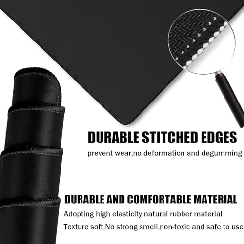 Large Gaming Mouse Pad with Extended Stitched Edges, (31.5X15.7 Inch) Durable Non-Slip Natural Rubber Base, Waterproof Keyboard Computer Mousepad for Esports Pros/Gamer/Desktop/Office/Home, Black - color: Black