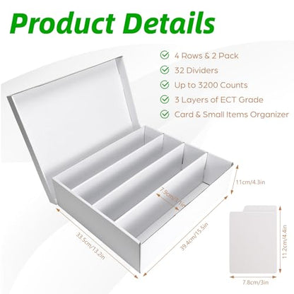 Calenzana 3200-Count Trading Cardboard Storage Boxes 2 Pack, 4 Row White Card Box with 32 Dividers, MTG, TCG Card Organizer - size: 2 Pack(4 Row)