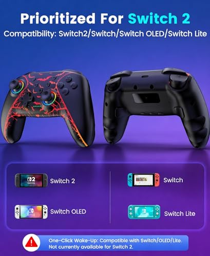 Switch 2 Controller Compatible with Nintendo Switch 2/Switch/OLED/Lite - Hall Effect Joystick & Trigger - 7 Color RGB Wireless Pro Controller with Charging Dock, Macros, Turbo, KeyLinker App - Pumpkin - color: Pumpkin with Charging Station
