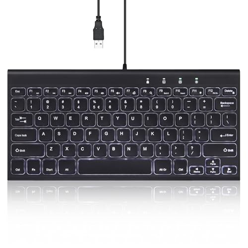 Perixx PERIBOARD-429 Wired Mini Backlit Keyboard - Thin and Silent Scissor Keys - White Backlight Color - US English