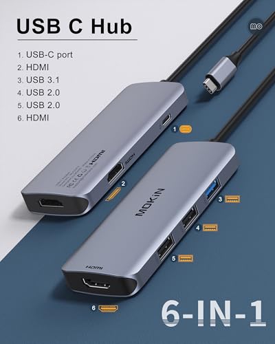 MOKiN USB C Docking Station Dual Monitor 2 HDMI for Dell/Lenovo/HP Laptop | USB C Hub 2 Monitors Dual HDMI 4K@60HZ, 2 HDMI, USB A 3.1/2*USB A 2.0/USB C Charging Port