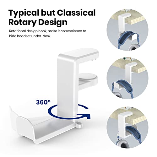 EURPMASK PC Gaming Headset Stand - Adjustable Clamp-on Headphone Holder, 360 Degree Swivel & Cable Clip Organizer - White - color: White